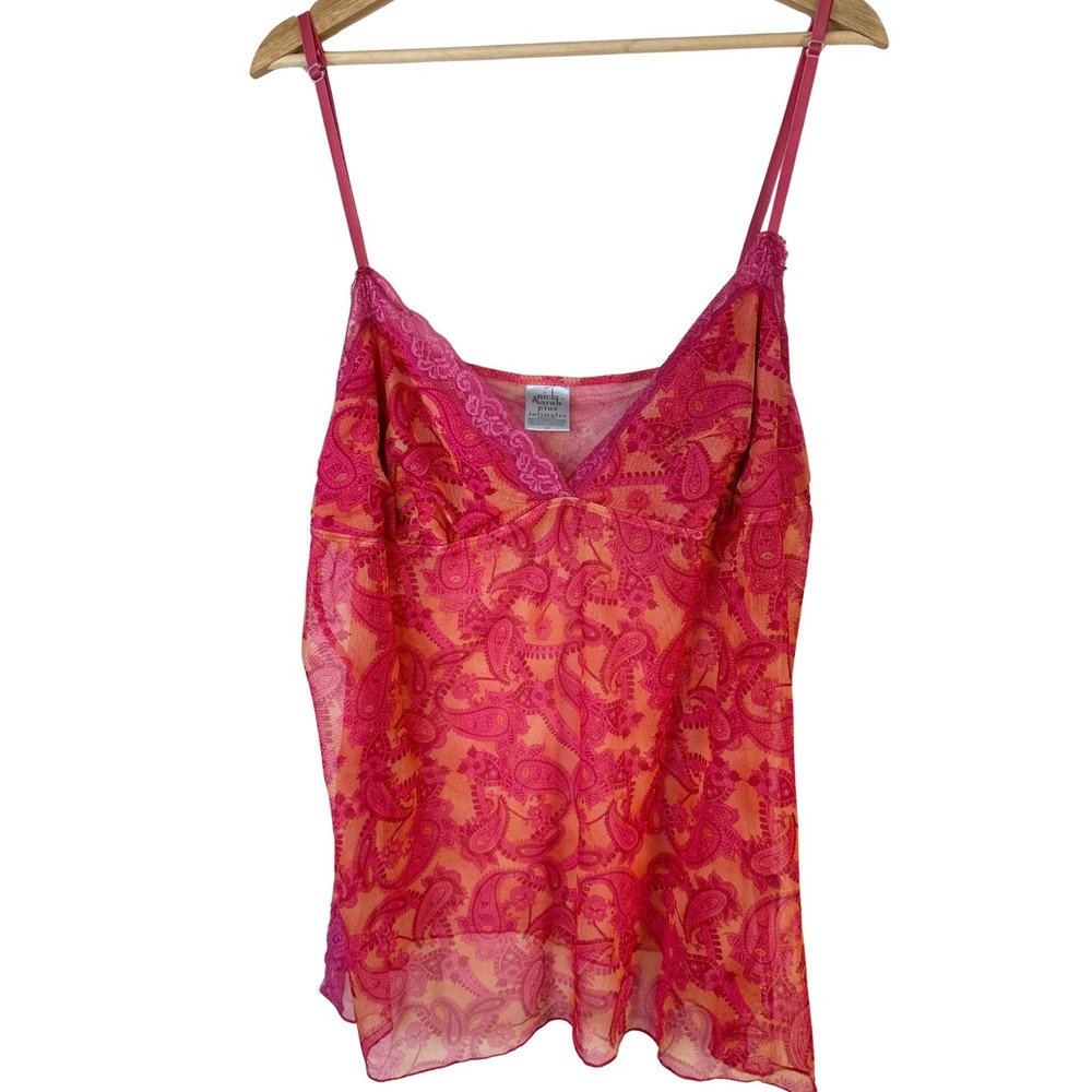 Y2K Slip Cami Top Women XL Layering Indie Sleaze Fairycore Sheer Lace Trim Boho - Picture 1 of 11